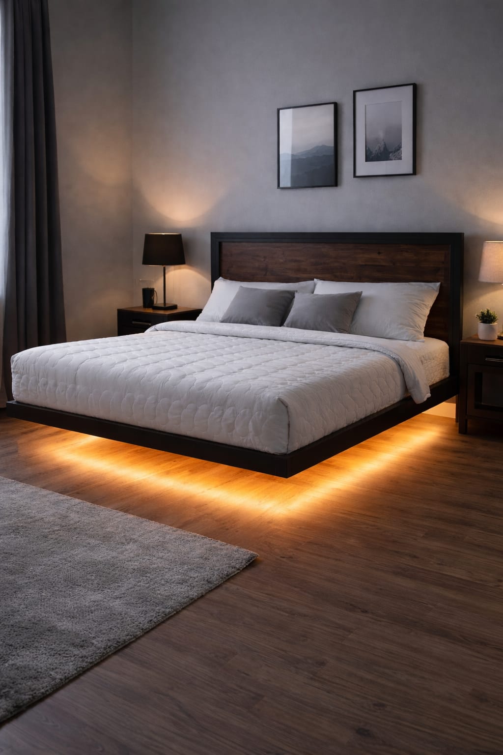 Cama flotante con LED